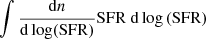 $ \int \frac{\mathrm{d}n}{\mathrm{d} \log(\mathrm{SFR})} \mathrm{SFR} \ \mathrm{d} \log \mathrm{(SFR)} $