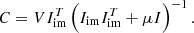 $$ \begin{aligned} C = V I_{\mathrm{im} }^T \left(I_{\mathrm{im} } I_{\mathrm{im} }^T + \mu I \right)^{-1}. \end{aligned} $$