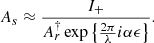$$ \begin{aligned} A_s \approx \frac{I_+}{A_r^\dagger \exp {\left\{ \frac{2\pi }{\lambda } i \alpha \epsilon \right\} }}. \end{aligned} $$