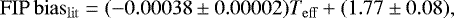 \begin{equation*} \mathrm{FIP\,bias_{lit}} = (-0.00038 \pm 0.00002) T_{\mathrm{eff}} + (1.77 \pm 0.08) ,\end{equation*}