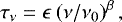 \begin{equation*} \tau_{\nu} = \epsilon \: (\nu/\nu_0)^{\beta} \,, \end{equation*}