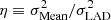 $ \eta\equiv\sigma^2_{\mathrm{Mean}}/\sigma^2_{\mathrm{LAD}} $