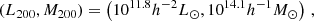 $$ \begin{aligned} \left(L_{200},M_{200}\right) = \left(10^{11.8} h^{-2} L_{\odot },10^{14.1} h^{-1} M_{\odot }\right) \,, \end{aligned} $$