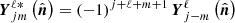 $$ \begin{aligned} \boldsymbol{Y}_{jm}^{\ell *}\left(\hat{\boldsymbol{n}}\right)&=\left(-1\right)^{j+\ell +m+1}\boldsymbol{Y}_{j-m}^{\ell }\left(\hat{\boldsymbol{n}}\right) \end{aligned} $$