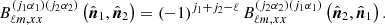$$ \begin{aligned} B_{\ell m,xx}^{\left(j_{1}\alpha _{1}\right)\left(j_{2}\alpha _{2}\right)}\left(\hat{\boldsymbol{n}}_{1},\hat{\boldsymbol{n}}_{2}\right)&=\left(-1\right)^{j_{1}+j_{2}-\ell }B_{\ell m,xx}^{\left(j_{2}\alpha _{2}\right)\left(j_{1}\alpha _{1}\right)}\left(\hat{\boldsymbol{n}}_{2},\hat{\boldsymbol{n}}_{1}\right). \end{aligned} $$