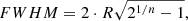 $$ \begin{aligned} {FWHM} = 2 \cdot R \sqrt{2^{1 / n} - 1}, \end{aligned} $$