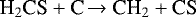 \begin{equation*}{\textrm{H}_2\textrm{CS}} + \textrm{C} \xrightarrow{} \textrm{CH}_2 +\textrm{CS}\end{equation*}
