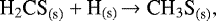 \begin{equation*}{\textrm{H}_2\textrm{CS}}_{\textrm{(s)}} + \textrm{H}_{\textrm{(s)}} \xrightarrow{} {\textrm{CH}_3\textrm{S}}_{\textrm{(s)}},\end{equation*}