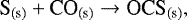 \begin{equation*}{\textrm{S}_{\textrm{(s)}}} + {\textrm{CO}_{\textrm{(s)}}} \rightarrow {\textrm{OCS}_{\textrm{(s)}}},\end{equation*}