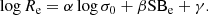 $$ \begin{aligned} \log R_{\rm e} = \alpha \log \sigma _0 + \beta \mathrm{SB}_{\rm e} + \gamma . \end{aligned} $$