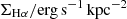 $ \Sigma_{\mathrm{H\alpha}}/\mathrm{erg\,s}^{-1}\,\mathrm{kpc}^{-2} $