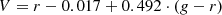 $$ \begin{aligned}&V = r -0.017 + 0.492 \cdot ({ g}-r) \end{aligned} $$