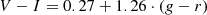 $$ \begin{aligned}&V-I = 0.27 + 1.26 \cdot ({ g}-r) \end{aligned} $$