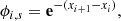 $$ \begin{aligned} \phi _{i,s} = \mathbf e ^{-(x_{i+1}-x_i)}, \end{aligned} $$