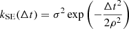 $$ \begin{aligned} k_{\rm SE}(\Delta t) = \sigma ^2\exp \left(-\frac{\Delta t^2}{2\rho ^2}\right) \end{aligned} $$