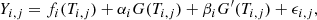 $$ \begin{aligned} Y_{i,j} = f_i(T_{i,j}) + \alpha _i G(T_{i,j}) + \beta _i G^\prime (T_{i,j}) + \epsilon _{i,j}, \end{aligned} $$