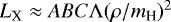 $L_{\textrm{X}}\approx ABC \Lambda (\rho/m_{\textrm{H}})^2$