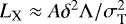$L_{\textrm{X}}\approx A\delta^2\Lambda/\sigma_{\textrm{T}}^2$