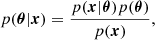 $$ \begin{aligned} p(\boldsymbol{\theta }|\boldsymbol{x}) = \frac{p(\boldsymbol{x}|\boldsymbol{\theta }) p(\boldsymbol{\theta })}{p(\boldsymbol{x})}, \end{aligned} $$