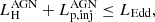 $$ \begin{aligned} L_{\rm H}^\mathrm{AGN}+L_{\rm p,inj}^\mathrm{AGN}\le L_{\rm Edd}, \end{aligned} $$