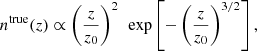 $$ \begin{aligned} n^\mathrm{true}(z)\propto \left(\frac{z}{z_0}\right)^2\,\text{ exp}\left[-\left(\frac{z}{z_0}\right)^{3/2}\right], \end{aligned} $$
