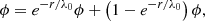 $$ \begin{aligned} \phi = e^{-r/\lambda _0}\phi + \left(1-e^{-r/\lambda _0}\right)\phi , \end{aligned} $$