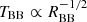 $ T_{\mathrm{BB}} \propto R_{\mathrm{BB}}^{-1/2} $