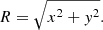 $$ \begin{aligned} R = \sqrt{x^2+{ y}^2}. \end{aligned} $$