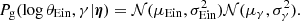 $$ \begin{aligned} {P}_\mathrm{g} (\log {\theta _{\mathrm{Ein} }},\gamma |{\boldsymbol{\eta }}) = \mathcal{N} (\mu _{\mathrm{Ein} },\sigma _{\mathrm{Ein} }^2)\mathcal{N} (\mu _{\gamma },\sigma _{\gamma }^2). \end{aligned} $$