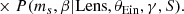 $$ \begin{aligned}&\times { P}(m_s,\beta |\mathrm{Lens},\theta _{\mathrm{Ein} },\gamma ,S). \end{aligned} $$