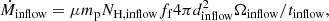 $$ \begin{aligned} \dot{M}_{\rm inflow} = \mu m_{\rm p} N_{\rm H,inflow} f_{\rm f} 4\pi d_{\rm inflow}^2 \Omega _{\rm inflow} / t_{\rm inflow}, \end{aligned} $$