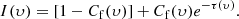 $$ \begin{aligned} I(\upsilon )=[1-C_{\rm f}(\upsilon )]+C_{\rm f}(\upsilon )e^\mathrm{-\tau (\upsilon )}. \end{aligned} $$