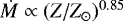 $\dot{M}\propto (Z/Z_{\odot})^{0.85}$