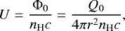 \begin{equation*} U = \frac{\Phi_{0}}{n_{\textrm{H}} c} = \frac{Q_0}{4\pi r^2 n_{\textrm{H}} c}, \end{equation*}