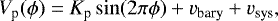 \begin{equation*}V_{\textrm{p}}(\phi)= K_{\textrm{p}}\sin(2\pi\phi) + v_{\textrm{bary}} + v_{\textrm{sys}},\end{equation*}