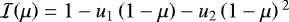 $\mathcal{I}\!\left(\mu\right)=1-u_1\left(1-\mu\right)-u_2\left(1-\mu\right){}^2$