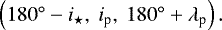 $\left(180^{\circ}-i_{\star},\ i_{\textrm{p}},\ 180^{\circ}+\lambda_{\textrm{p}}\right).$
