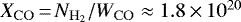 $X_{\mathrm{CO}}\,{=}\,N_{\mathrm{H_2}}/W_{\mathrm{CO}}\approx 1.8 \,{\times}\,10^{20}$
