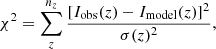 $$ \begin{aligned} \chi ^2 = \sum _z^{n_z} \frac{[I_{\rm obs}(z) - I_{\rm model}(z)]^2}{\sigma (z)^2}, \end{aligned} $$