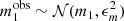 $$ \begin{aligned} m_1^{\mathrm{obs} }&\sim \mathcal{N} (m_1,\epsilon _m^2) \end{aligned} $$
