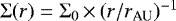 $\Sigma (r) = \Sigma_0\,{\times}\,(r/r_{\textrm{AU}}){}^{-1}$