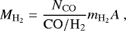\begin{equation*}M_{\mathrm{H_2}}=\frac{N_{\mathrm{CO}}}{\mathrm{CO/H_2}}m_{\mathrm{H_2}}A~,\end{equation*}