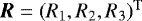 $\vec{R}=(R_1,R_2,R_3){}^{\textrm{T}}$