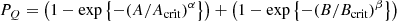 $$ \begin{aligned} P_Q = \left(1 - \exp \left\{ -(A/A_{\mathrm{crit} })^\alpha \right\} \right) + \left(1 - \exp \left\{ -(B/B_{\mathrm{crit} })^\beta \right\} \right) \end{aligned} $$