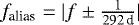 $f_{\textrm{alias}}=|f\pm \frac{1}{{292}\,\textrm{d}}|$