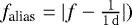 $f_{\textrm{alias}}=|f-\frac{1}{{1}{\,\rm d}}|)$