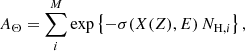 $$ \begin{aligned} A_\Theta = \sum _i^M \exp \left\{ -\sigma (X(Z), E) \, N_{\mathrm{H},i} \right\} , \end{aligned} $$
