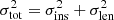 $ \sigma^2_{\mathrm{tot}}= \sigma^{2}_{\mathrm{ins}}+ \sigma^{2}_{\mathrm{len}} $