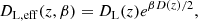$$ \begin{aligned} D_{\rm L,eff}(z, \beta ) = D_{\rm L}(z) e^{\beta D(z)/2}, \end{aligned} $$