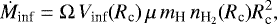 \begin{equation*}\dot M_{\textrm{inf}} = \Omega\, V_{\textrm{inf}}(R_{\textrm{c}})\, \mu\, m_{\textrm{H}}\, n_{\textrm{H}_2}(R_{\textrm{c}}) R_{\textrm{c}}^2,\end{equation*}